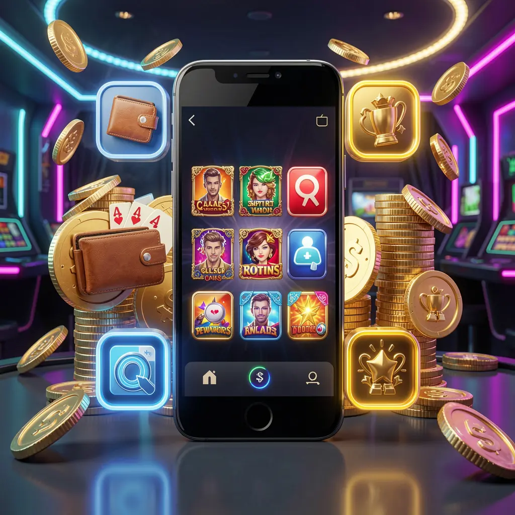 Fitur aplikasi kasino daring WP888 yang ditampilkan pada ponsel pintar dikelilingi ikon untuk dompet, permainan, dukungan, dan hadiah dengan koin emas serta lampu neon dalam render 3D mewah Fitur aplikasi kasino daring WP888 yang ditampilkan pada ponsel pintar dikelilingi ikon untuk dompet, permainan, dukungan, dan hadiah dengan koin emas serta lampu neon dalam render 3D mewah
